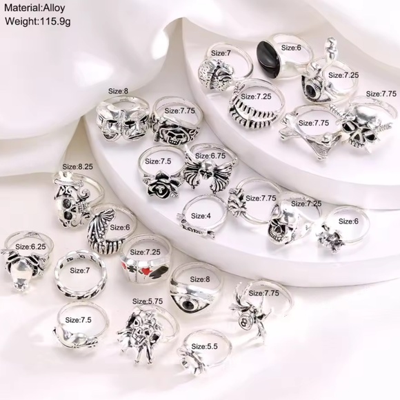 Y2K Grunge Vintage Unisex Rings 24 Count Fashion Stainless Steel Various Sizes - Picture 2 of 4